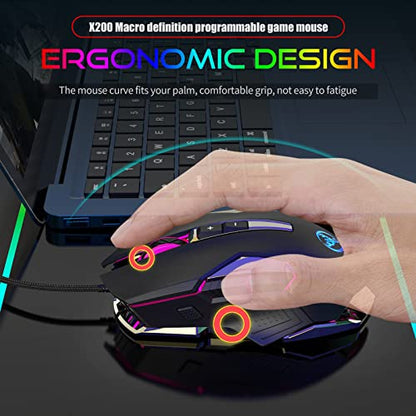 Wired Gaming Mouse with ro Programming Ergonomic Design for Gamers and Office Workers 4 Gear Adjustable DPI Colorful Lighting Effects 8 Programmable Keys