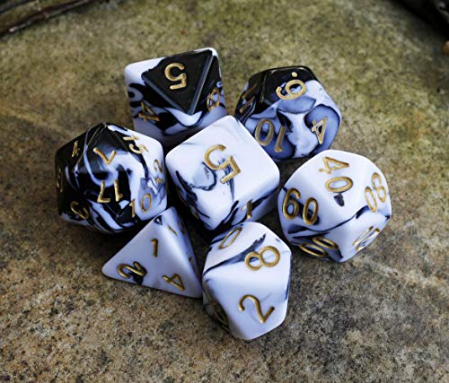 DND Dice Set Black & White Marble RPG Polyhedral Dice Fit Dungeons and Dragons(D&D) Pathfinder MTG Tabletop Role Playing Game 7-Die Dice Set - color: Black&white