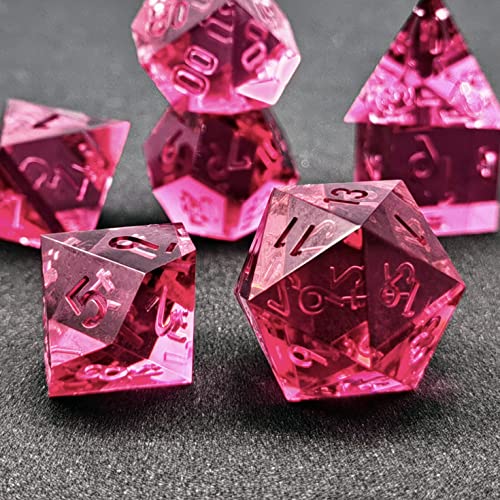 Bescon Crystal Clear (Unpainted) Sharp Edge DND Dice Set of 7, Razor Edged Polyhedral D&D Dice Set for Dungeons and Dragons Role Playing Games, Fuchsia Color - color: Fuchsia