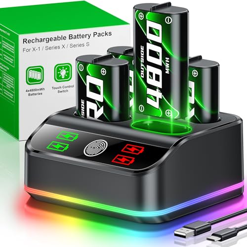DINOSTRIKE 4X 4800mWh PRO Battery Pack Compatible with Xbox One/Series S/X 【Recharged 3000+ Time】 Battery Pack Rechargeable for Xbox Controller (4X 4800mWh Pro Batteries)