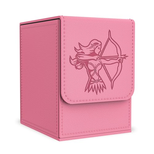 Card Deck Box with 2 Dividers, MTG Commander Deck Box Holds 100+ Double-Sleeved Cards, Leather Magnetic Deck Case Compatible with Magic TCG CCG Cards, Pink/Elf - color: 4. Pink,Elf 01, size: 100 Double-sleeved Cards Vertical