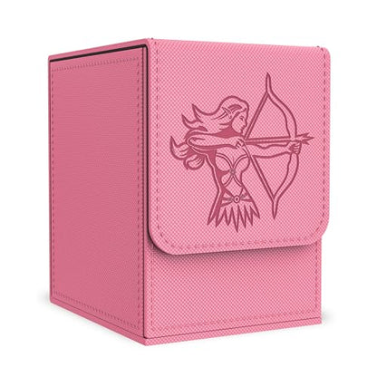 Card Deck Box with 2 Dividers, MTG Commander Deck Box Holds 100+ Double-Sleeved Cards, Leather Magnetic Deck Case Compatible with Magic TCG CCG Cards, Pink/Elf - color: 4. Pink,Elf 01, size: 100 Double-sleeved Cards Vertical