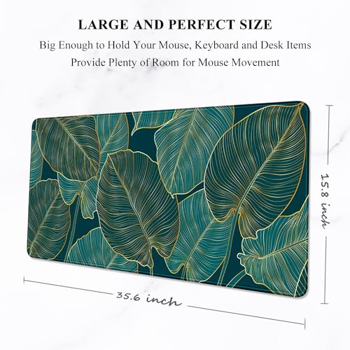 Auhoahsil Desk Mat, Ultra Large Mouse Pad, XXL Gaming Mousepad, Green Tropical Leaves Deskpad, Big Extended Full Size Mouse Pad, Desktop Desk Matt for Keyboard, Laptop & Computer, 35.5 x 15.7 in - color: 01 Beach Palm Tree Leaves, size: XXL - Extended siz