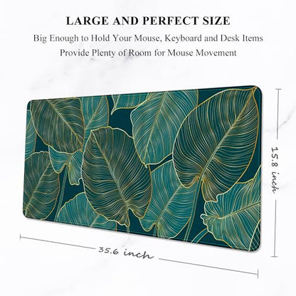 Auhoahsil Desk Mat, Ultra Large Mouse Pad, XXL Gaming Mousepad, Green Tropical Leaves Deskpad, Big Extended Full Size Mouse Pad, Desktop Desk Matt for Keyboard, Laptop & Computer, 35.5 x 15.7 in - color: 01 Beach Palm Tree Leaves, size: XXL - Extended siz