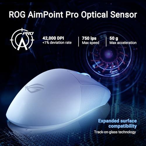 ASUS ROG Keris II Ace Wireless Gaming Mouse – Right-Handed Ergonomic, 54g, Tri-Mode Connectivity, 42K DPI, up to 107Hr Battery, PC/Mac Support - White - color: White, style: Keris II Ace