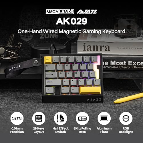 MechLands AJAZZ AK029 One Handed Gaming Keyboard, 8Khz Polling, 29 Keys Rapid Fast Wired Keyboard, SOCD & DKS, Magnetic Switch, Adjustable Actuation, RGB Backlits, Aluminum Plate (Black) - color: Black