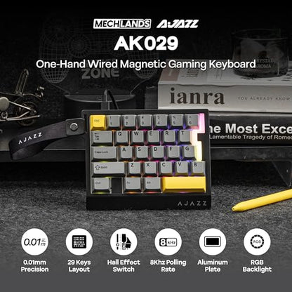 MechLands AJAZZ AK029 One Handed Gaming Keyboard, 8Khz Polling, 29 Keys Rapid Fast Wired Keyboard, SOCD & DKS, Magnetic Switch, Adjustable Actuation, RGB Backlits, Aluminum Plate (Black) - color: Black