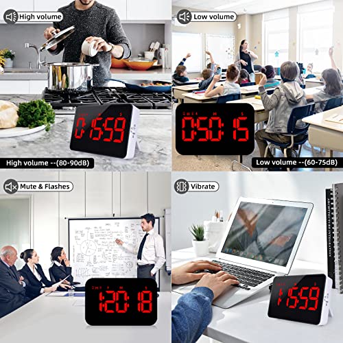 PERSUPER Digital Timer Kitchen Timer Count Down Up Rechargeable Kitchen Gadgets Vibration Mode Adjustable Volume and Brightness LED Display Time Management for Cook, Desk, Kids Adults Study Teaching | Adjustable Volume and Brightness LED Display, Time Man