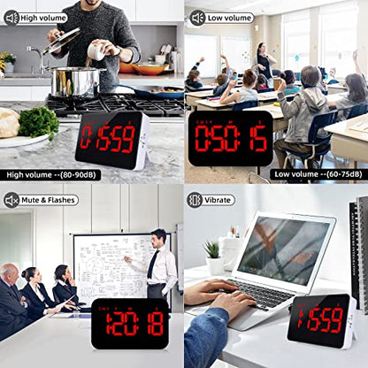PERSUPER Digital Timer Kitchen Timer Count Down Up Rechargeable Kitchen Gadgets Vibration Mode Adjustable Volume and Brightness LED Display Time Management for Cook, Desk, Kids Adults Study Teaching | Adjustable Volume and Brightness LED Display, Time Man