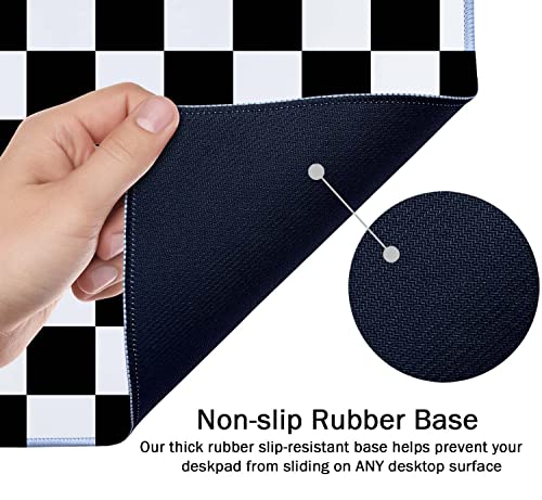 SSOIU Checkered Desk Mat Extended Gaming Mouse Pad (35.5x15.7 in), Large Stable Rubber Base Mousepad with Stitched Edges, Keyboard Mouse Mat Desk Pad for Work, Game, Office - Black White Checkerboard - color: Black and White Checkerboard