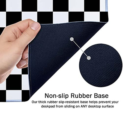 SSOIU Checkered Desk Mat Extended Gaming Mouse Pad (35.5x15.7 in), Large Stable Rubber Base Mousepad with Stitched Edges, Keyboard Mouse Mat Desk Pad for Work, Game, Office - Black White Checkerboard - color: Black and White Checkerboard