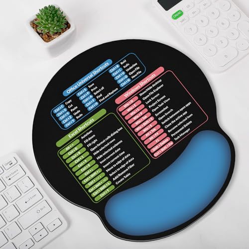 KONVINIT Ergonomic Mouse Pad with Wrist Rest, Small Excel Cheat Sheet Desk Pad with Windows & Office & Excel Shortcuts, Non-Slip Rubber Base Mouse Pads for Desk with Smooth Surface, Black Blue - color: Shortcut-Blue