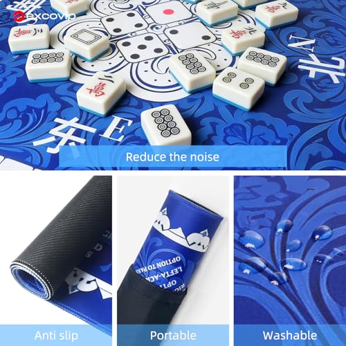 excovip Blue Mahjong Mat for Table (32.5Inch x 32.5Inch) with Black Carrying Bag, Mahjong Table Cloth with Rules,Noise Reduction Anti-Slip Game mat for Mahjong/Poker/Board Games/Card Games/Dominoes - color: 32.5x32.5inch-dark Blue