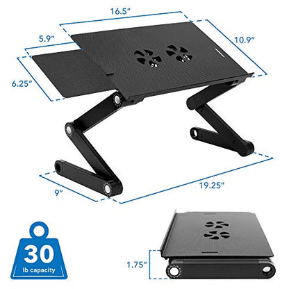 Mount-It! Adjustable Laptop Stand & Lap Desk with USB Cooling Fans, Large Aluminum Laptop Tray with Mouse Pad, Portable Sit-Stand Laptop Desk for Bed, Couch & Table