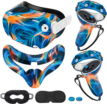 Compatible with Oculus Quest 2 Accessories, Silicone Face Cover, VR Shell Cover,Touch Controller Grip Cover,Protective Lens Cover,Disposable Eye Cover (Aurora) - color: Aurora
