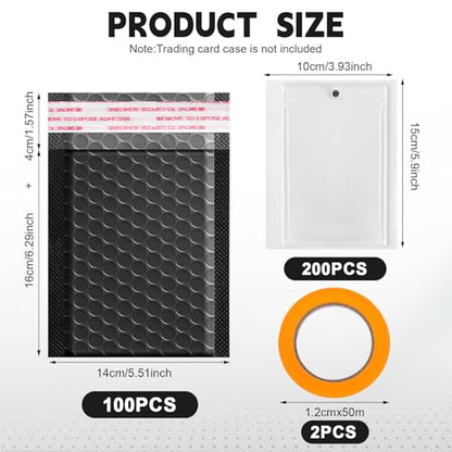 Engrowtic 302 Pcs Trading Card Shipping Protector Set Include 200 Precut Plastic Inserts Card Mailers 100 Poly Bubble Mailers Padded Envelopes and 2 Masking Tape(Black,4 x 6 Inch) - color: Black, size: 4 x 6 Inch