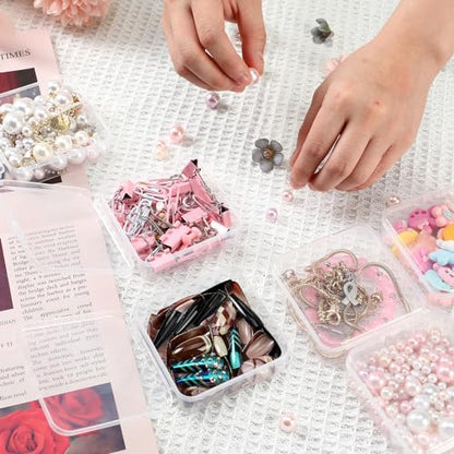 Menkxi 100 Pcs 2.8 x 2.8 x 1 Inch Plastic Bead Storage Containers Box Transparent Boxes with Hinged Lid Clear Bead Organizer Box for Small Items DIY Craft Jewelry Hardware Business Cards Game Pieces