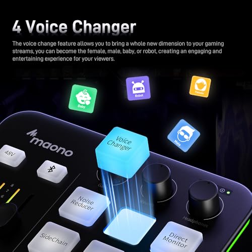 MAONO G1 Neo Gaming Audio Mixer Audio Interface with XLR Input & 48V | RGB, Bluetooth, 4 custom soundpads, live streaming, podcasting, voice effects, PS5, TikTok live, PC streams, gamers, creators