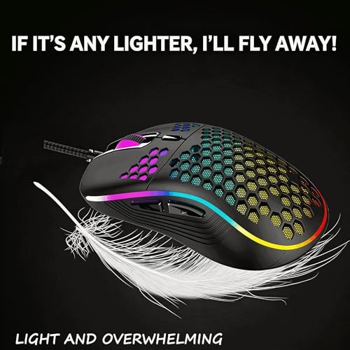 Wired RGB Gaming Mouse, Honeycomb Lightweight Ergonomic for PC Gamers - color: Black, size: Upgraded - Black