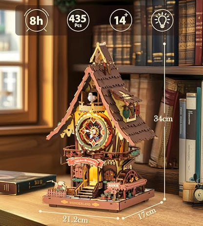ROKR Cuckoo Clock 3D Wooden Puzzle with LED Light & Hourly Chime for Adults | DIY Wooden Clock Model Building Set, Unique Gift for Women Men