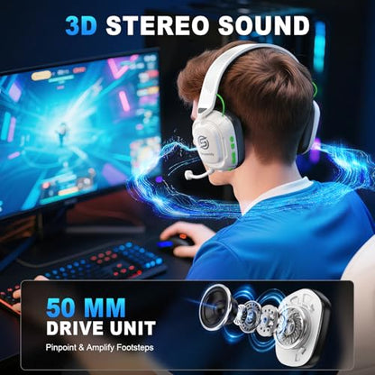 2.4GHz Wireless Gaming Headset for PS5, PS4, Switch, Mac, PC, Ultra-Low Latency, 50+ Hr Battery, Stereo Sound Gaming Headphones with Noise-Canceling Mic, Bright Black White - color: White