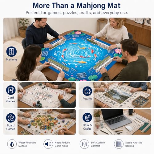 Carp Fish Pattern Mahjong Mat,Non Slip American Mah Jongg Table Mat | 32in soft neoprene mah jongg mat reduces tile noise protects tabletops & packs easily for game nights or a thoughtful gift - color: 019