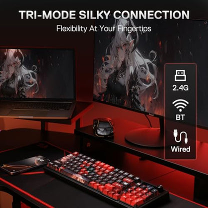 Redragon Anime Gaming Keyboard and Mouse Combo, K719 PRO 95-Key Wireless Gasket Mechanical Keyboard w/1.14'' TFT Screen & Knob + M612AK PRO 8000 DPI Mouse w/9 Programmable Buttons, 3-Mode Bundle - color: Epic Twin