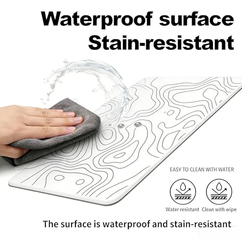 Glass Gaming Mouse Pad,White Topographic Hard Surface Gaming Mousepad,17.7‘’X15.7'' Tempered Glass Desk Mat,Ultra-Smooth Large Square Desk Mat,Improved Precision and Speed for Esports FPS Players - color: White(Irregular)