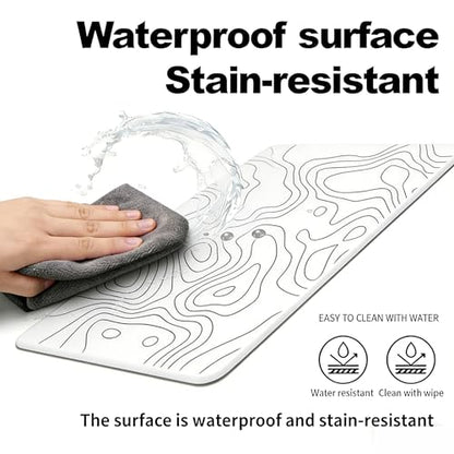 Glass Gaming Mouse Pad,White Topographic Hard Surface Gaming Mousepad,17.7‘’X15.7'' Tempered Glass Desk Mat,Ultra-Smooth Large Square Desk Mat,Improved Precision and Speed for Esports FPS Players - color: White(Irregular)