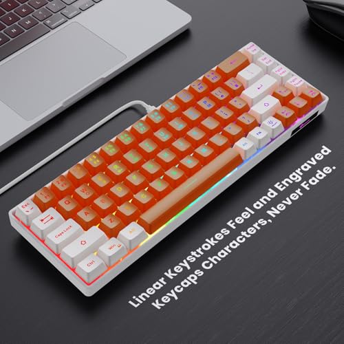GEODMAER 65% Gaming Keyboard, LED Backlit Mini Wired Keyboard, Ultra-Compact Anti-Ghosting No-Conflict 68 Keys Membrane Gaming Wired Keyboard for PC Laptop Windows Gamer(Orange-White) - color: Orange-White