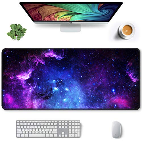 Auhoahsil Large Gaming Mouse Pad, Galaxy Theme XXL 35.4 x 15.7 in Desk Pad Stitched Non-Slip Rubber Long Computer Mousepad Thin Extended Full Size Desk Mat for Desktop, Laptop, Wireless Mice, Purple - color: 03 Galaxy, size: 35.5L x 15.7W inches