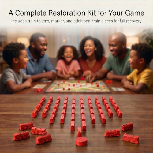 Replacement Train Pieces Compatible with Ticket to Ride (Red) | Includes 45 standard train tokens, one marker and additional spare trains. - color: Red