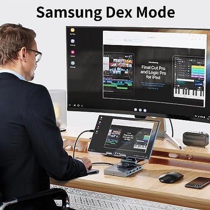 360° Rotating USB C Docking Station for iPad Pro, Tablet, Samsung, Steam Deck, ROG Ally, Legion Go, Msi Claw, etc, 11-in-1 with SD TF 4.0 Reader, 4K@60Hz HDMI, RJ45, Audio, USB A, USB C - style: Without Charger