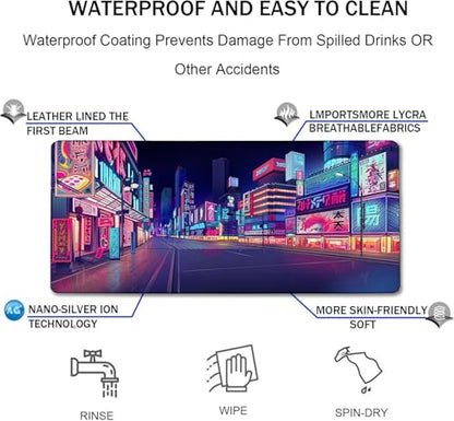 Japanese City Big Desk Mat Large Office Desk Pad | Home Office Gaming Work 35.4x15.7 inch Big Computer Mousepad Waterproof Non-Slip Rubber Mice Pads Stitched Edges - color: City, size: 35.4" x 15.7"