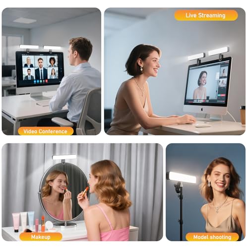 16W 2PCs Video Conference Lighting, LED Streaming Light Clip-On, Zoom Lighting for Computer Monitor Webcam Laptop, Desk Ring Light for Video Recording Podcast, Eye-Caring&360° Rotary Backlight