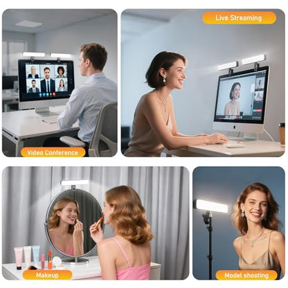 16W 2PCs Video Conference Lighting, LED Streaming Light Clip-On, Zoom Lighting for Computer Monitor Webcam Laptop, Desk Ring Light for Video Recording Podcast, Eye-Caring&360° Rotary Backlight