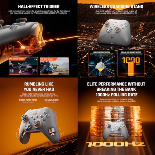 PC Controllers, BIGBIG WON Gale Hall Wireless Controllers, Motion Control, Hall Joysticks&Triggers, 3 Pairs of Thumbsticks, PC App Game Controllers for Switch/Switch2/iOS/Android Wireless Gaming Controller - color: 3.Gale Hall-Grey