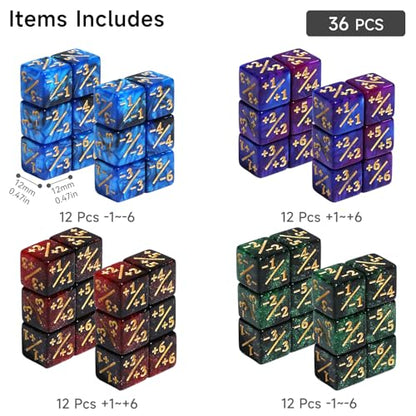SIXPOINTS 48Pcs 12mm MTG Counter Dice Plus 1 Life Counters +1/+1 Tokens 4 Color 6 Sided Dice Set with Case for Magic The Gathering, MTG, TCG, Card Games Accessories (Red & Green & Blue & Purple) - color: Red & Green & Blue & Purple
