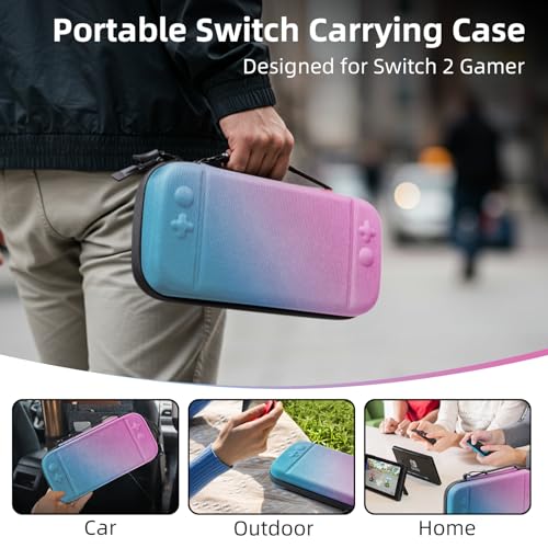 BRHE Switch 2 Carry Case Compatible with Nintendo Switch 2 Console | Large Capacity Switch 2 Travel Case, Travel Bag for Switch 2 Console & Accessories, 30 Game Card Slots (Pink Blue Gradient) - color: Pink Blue Gradient