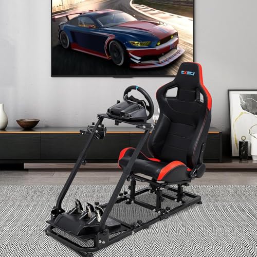 CXRCY Racing Sim Cockpit Stand with Seat for G29 G920 G923 G27 G25 | For Fanatec & Thrustmaster (T248X,T248,T300RS,T150,458). Xbox,PS4,PS5,PC. Adj backrest & slide rails. No wheel/pedals. - color: Black With Seat