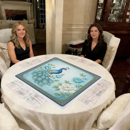 Foilswirl 1 Pcs Mahjong Table Mat Floral Peacock, Green Chinoiserie Peacock Mahjong Mat Non-Slip Noise Reduction Carrying Bag for Poker Board Card Games Dominoes, Ships Rolled(33" x 33") - style: Classic