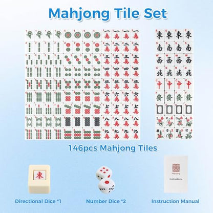 Mahjong Tile Set, 146pcs Professional Chinese Mahjong Set with Instruction Manual, Premium Mah Jongg Sets with Storage Box, 1.4" Mah Jong Tiles Easy to Grab, Game for Gathering, Party, Camping - color: Blue