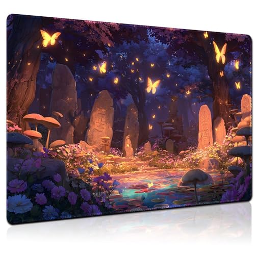 MTG Playmat 24x14 Inch | Optional Game Zone Layout | Non-Slip Rubber Base | Stitched Edges | Includes Free Storage Bag | for TCG, Board Games, and Desk Use(Faegraves,Without Zone) - color: Faegraves, style: Without zone