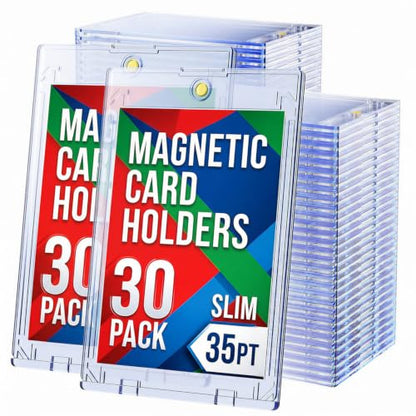 30ct Magnetic Card Holder, 35pt Slim One Touch Card Holder, Hard Plastic Protectors, UV Protection Magnetic Cards Case Fits for Baseball, Football, Game, Sports Collectible Cards, Ultra Slim - size: 30 SLIM