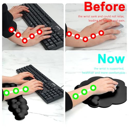 Cloud Keyboard and Mouse Wrist Rest Pad for Computer Arm Pain Relief- Ergonomic Wrist Support Mousepad with Non-Slip PU Base for Office, Gaming, and Home Use Anti-Fatigue(Black) - color: Black