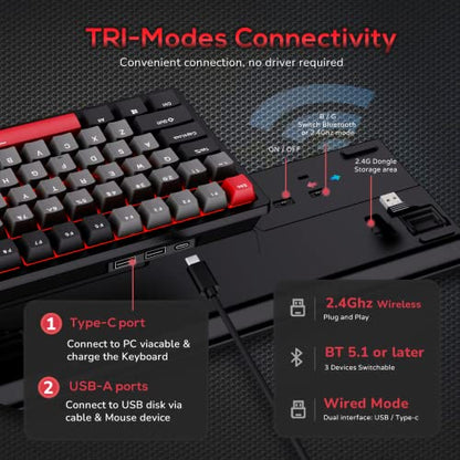 RK ROYAL KLUDGE RK98 Gaming Keyboard, Wireless Mechanical Keyboard 100 Keys Tri-Mode BT5.1/2.4G/USB-C Full Size Hot Swappable Custom Keyboard with Numpad RGB Backlit, Massive Battery, Silver Switch - color: Black, size: Hot Swap Sliver Speed Switch