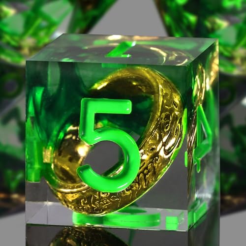 FONVGOGO Magic Lord Rings DND Dice Set, Sharp Edge Resin D and D Dice with Box 7Pcs Dungeons and Dragons Polyhedral Dice Set for Role Playing Game Gift Tabletop Games (Ring Green) - color: Ring Green