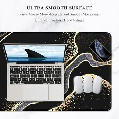 Auhoahsil Extended Mouse Pad, XXL Desk Pad Gaming Mousepad, Large Big Laptop Computer Keyboard Desk Mat with Non-Slip Base Stitched Edge for Gaming Office Men Women, 35.5 x 15.7 in, Black Marble - color: 05 Black Gold Marble, size: XXL - Extended size 35.