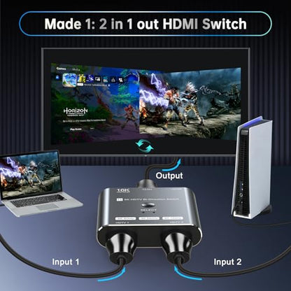4K 240Hz HDMI 2.1 Bi-Directional Switch - 2 in 1 Out Switcher/1 in 2 Splitter Supports 8K@60Hz & 4K@60Hz,Compatible with PS5，Xbox，Roku Firestick ，Computers，etc