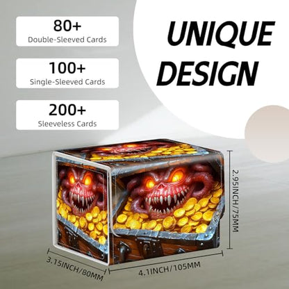 Trading Card Storage Box, Holds 100+ for MTG Cards, Premium PU Leather with Magnetic Closure, Monster In Treasure Chest Durable Deck Box for Magic the Gathering, Trading Card Games - color: Monster In Treasure Chest